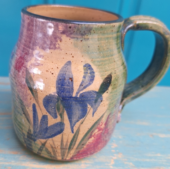 Blue Iris Pottery Clay Handmade Mug Glazed Color Swirl Signed by Artist Cup - Picture 6 of 16